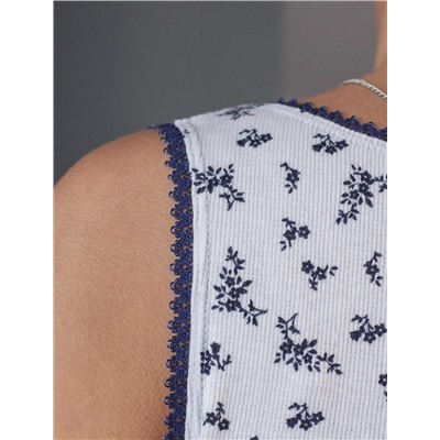 Топ с U вырезом с принтом из эластичного трикотажа кашкорсе