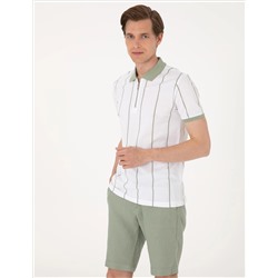 Çağla Yeşili Çizgi Detaylı Slim Fit Polo Yaka Tişört