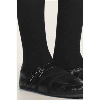 PATENT EFFECT BALLERINA SHOES WITH BUCKLES