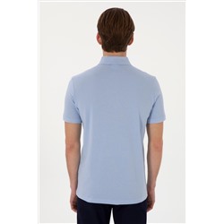 Erkek Slim Fit Polo Yaka Açık Mavi Basic Tişört
