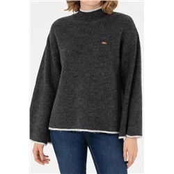 Kadın Antrasit Melanj Balıkçı Yaka Kazak