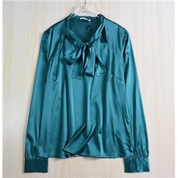 Шелковая шелковая набивная повседневная рубашка с длинным рукавом и струящимся воротником