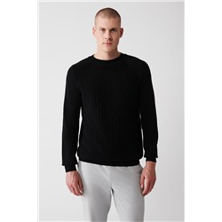 Siyah Bisiklet Yaka Reglan Kol Triko Kazak