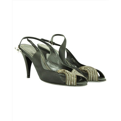 CHANEL BLACK SLINGBACK SANDALS WITH CHAIN DETAILS -PRE OWNED CONDITION GENTLY LOVED