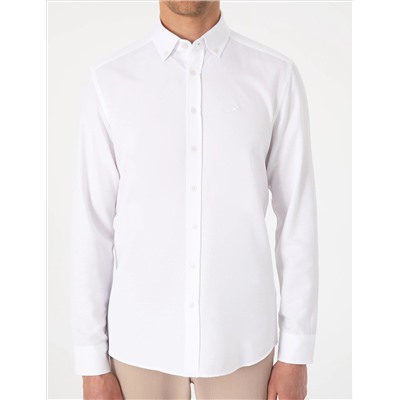 Beyaz Oxford Slim Fit Kolay Ütülenebilir Gömlek