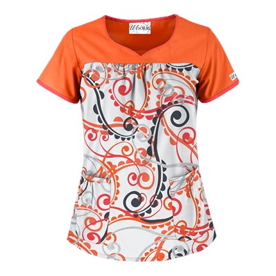 UA Cartwheels White Print Scrub Top