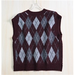 Мягкий вязаный шерстяной жилет в стиле ретро в студенческом стиле с v-образным вырезом  ЗАР*А