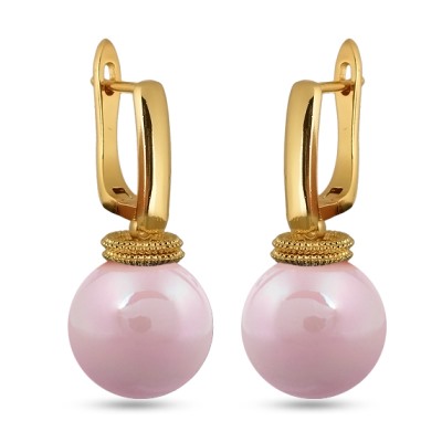 Серьги (Майорка 14мм розовая; покрытие золото), Есть комплект