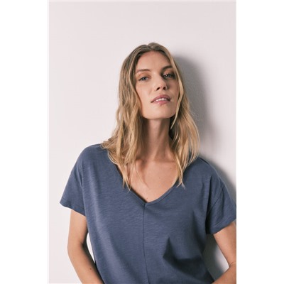 Pijama largo azul manga corta algodón estampado bandana