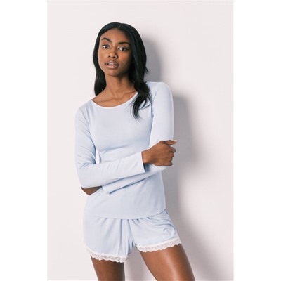 Pijama corto viscosa tacto suave azul