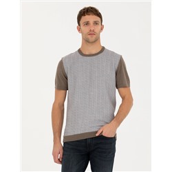 Vizon Melanj Slim Fit Bisiklet Yaka Triko Tişört