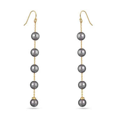 Серьги (Майорка темно-серая 8мм; покрытие золото), Есть комплект