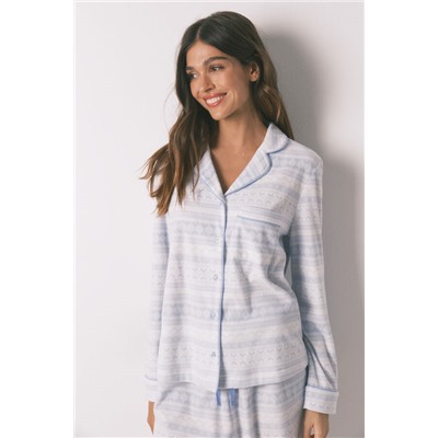 Pijama largo camisero polar cenefa