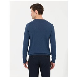 İndigo Melanj Slim Fit Bisiklet Yaka Basic Triko Kazak
