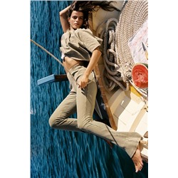 WASHED EFFECT RIBBED BELL BOTTOM TROUSERS