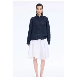 Женский  хлопковой  вязаный крючком ажурный свитер-поло