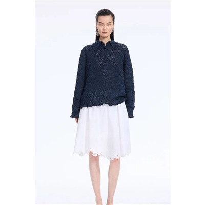 Женский  хлопковой  вязаный крючком ажурный свитер-поло