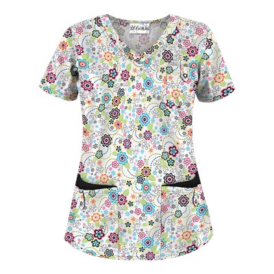 UA Floral Extravaganza Black Scrub Top