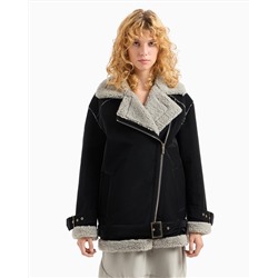 Faux shearling jacket with belt