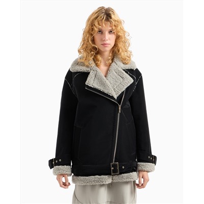 Faux shearling jacket with belt
