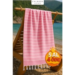 Calmera Linea Peştemal | İnce - Doğal Saçaklı | Plaj, Deniz, Havuz, Yoga, Spor, Seyahat Havlusu - Pembe