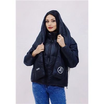 Демисезонная женская куртка весна осень +дутый шарф-косынка 8193