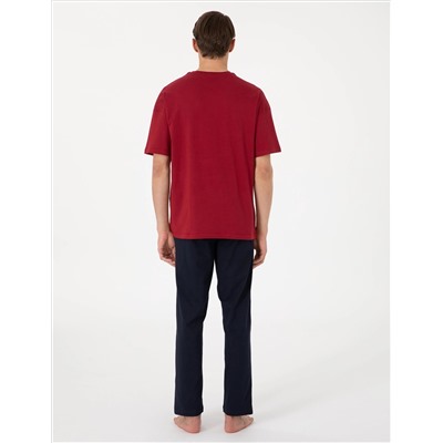 Bordo Kısakol Pijama Takımı
