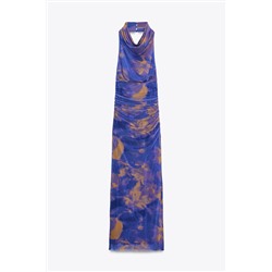 LONG PRINTED TULLE DRESS