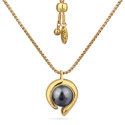 Кулон Знаки (Майорка темно-серая 12мм; покрытие золото) 64см, Есть комплект