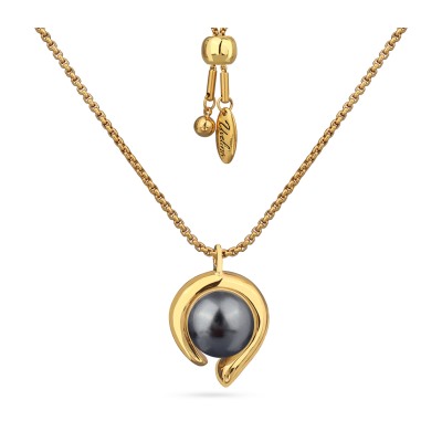 Кулон Знаки (Майорка темно-серая 12мм; покрытие золото) 64см, Есть комплект