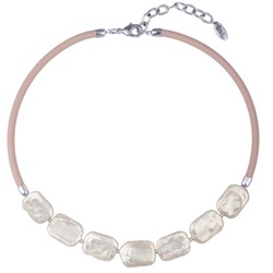 Колье Гевея (жемчуг белый, каучук розовый; покрытие родий) 40-45см, Есть комплект