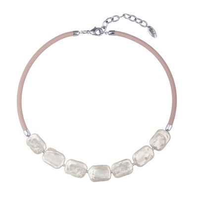 Колье Гевея (жемчуг белый, каучук розовый; покрытие родий) 40-45см, Есть комплект