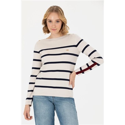 Kadın Krem Bisiklet Yaka Kazak