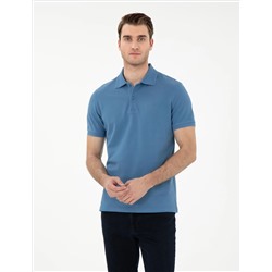 Koyu Mavi Slim Fit %100 Pamuk Polo Yaka Basic Tişört