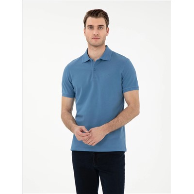 Koyu Mavi Slim Fit %100 Pamuk Polo Yaka Basic Tişört