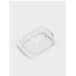 Масленка, 14 см, стекло/пластик, прямоугольная, белая, Basic