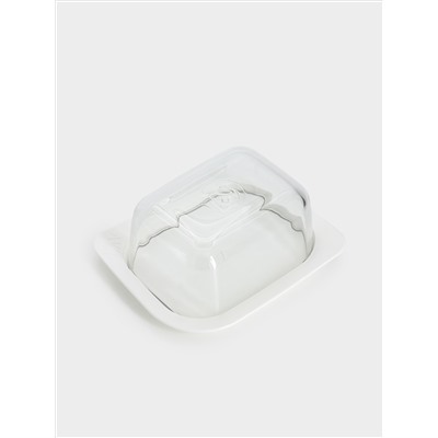 Масленка, 14 см, стекло/пластик, прямоугольная, белая, Basic