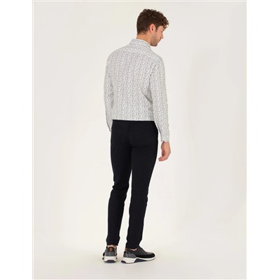 Siyah Slim Fit Keten Karışımlı Kanvas Pantolon