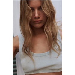 FADED-EFFECT RIBBED CROP TOP WITH RIPS