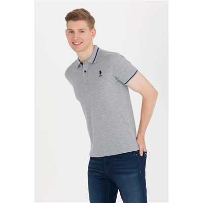 Erkek Gri Melanj Basic Polo Yaka Tişört