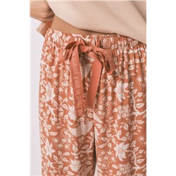 Pantalón largo viscosa flores naranja