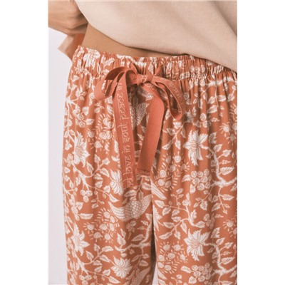 Pantalón largo viscosa flores naranja