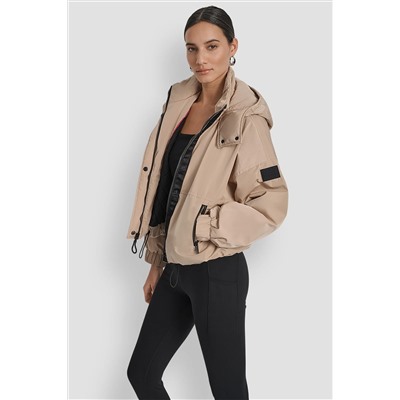 SHORT LOGO EMBELLISHED HOODED JACKET