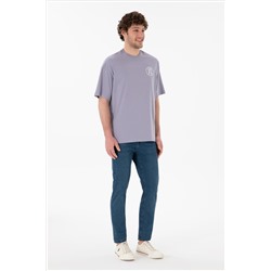 Erkek Oversize Fit Bisiklet Yaka Gri Tişört