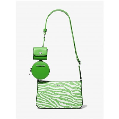 Michael Kors Outlet Jet Set Leather Medium Animal Print Logo Crossbody Bag with Case for Apple Airpods Pro®