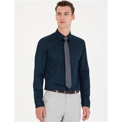 Lacivert Slim Fit Uzun Kollu Basic Gömlek