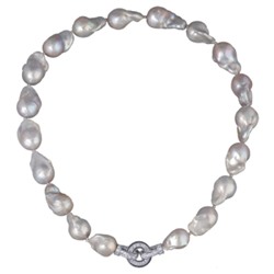 Колье Барокко (жемчуг 15-25мм серо-голубой; покрытие родий) 45см, Есть комплект