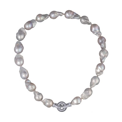 Колье Барокко (жемчуг 15-25мм серо-голубой; покрытие родий) 45см, Есть комплект