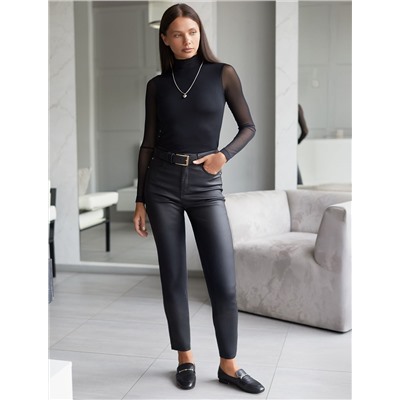 Брюки слим из эластичного хлопка с покрытием под кожу