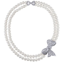 Колье (Майорка белая 8мм, цирконы белые; покрытие родий) 45cм, Есть комплект